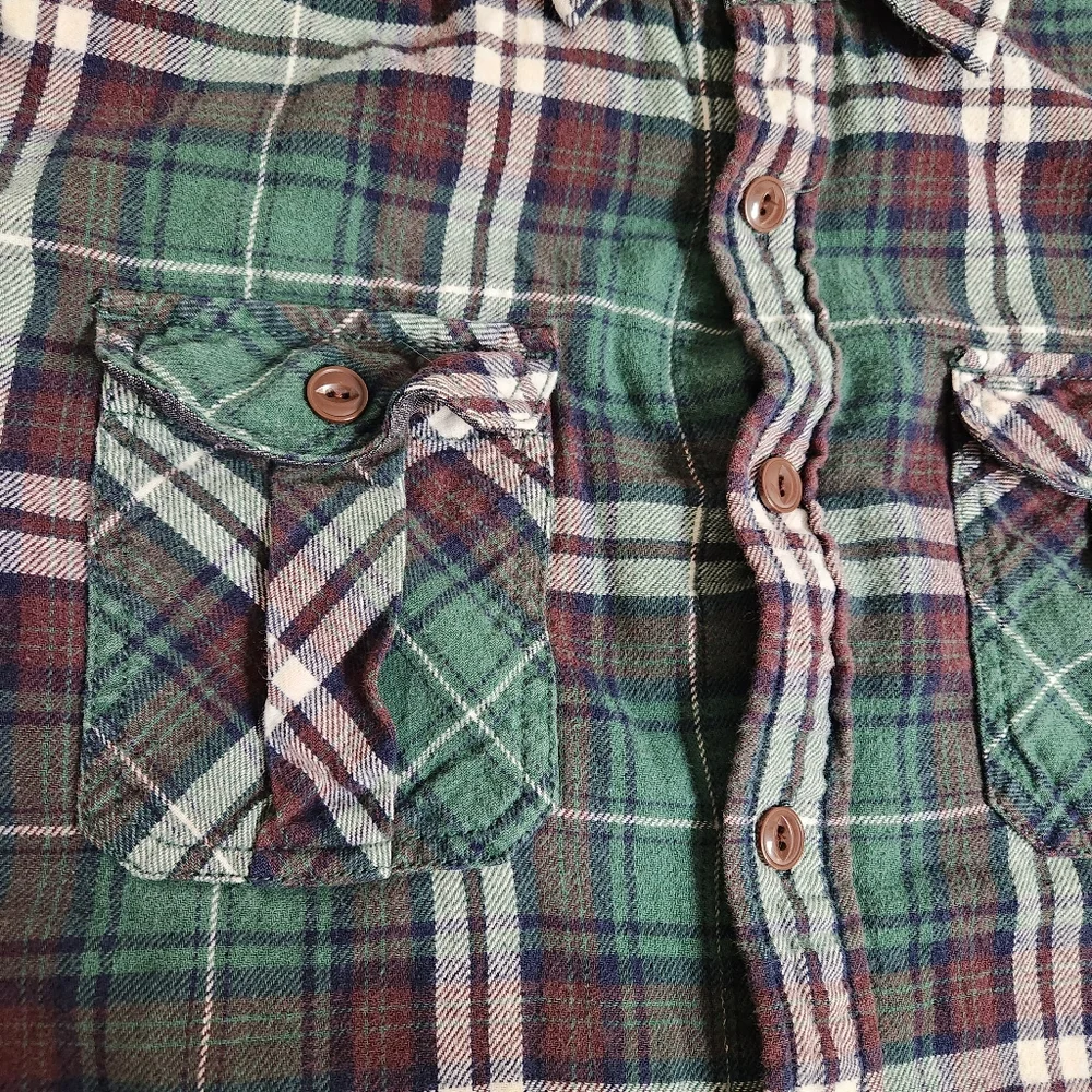 True Religion Green Shirt Size M Plaid Thermal Lined Workwear Flap Pockets Thick